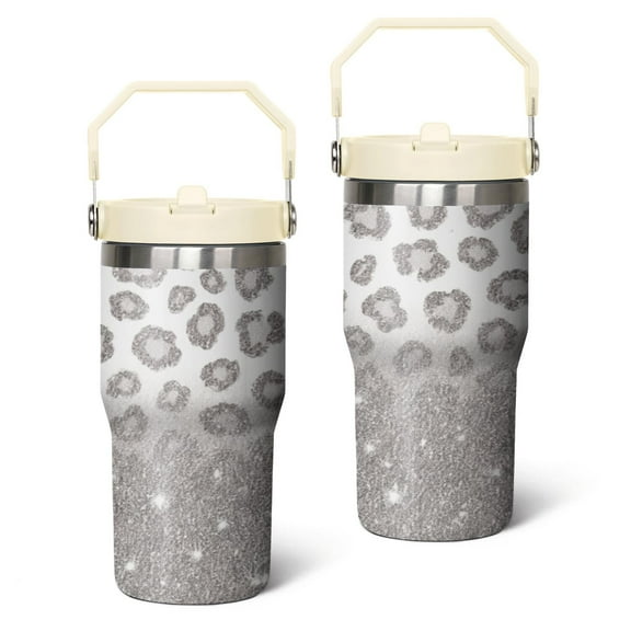 20 Oz Tumbler Silver Leopard Print Tumbler with Lid and Straw, Birthday Gift Cup for Friend Women Men Coffee Travel Mug Thanksgiving Day Halloween Christmas Gift Water Bottle