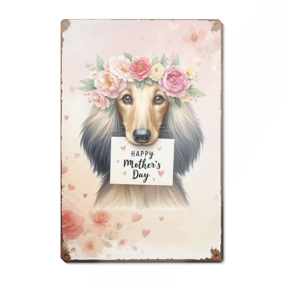 Happy Mother's Day Afghan Hound with Flower Crown and Greeting Card Vertical Metal Aluminum Sign Dog Lover Wall Art Home Decor - 13004