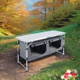 thumbnail image 5 of JOUYEK Mesa de camping, mesa de camping plegable con almacenamiento, mesa de cocina portátil, ligera, mesa de aluminio ajustable en 3 alturas para barbacoa, picnic, camping, senderismo, playa e interi, 5 of 5