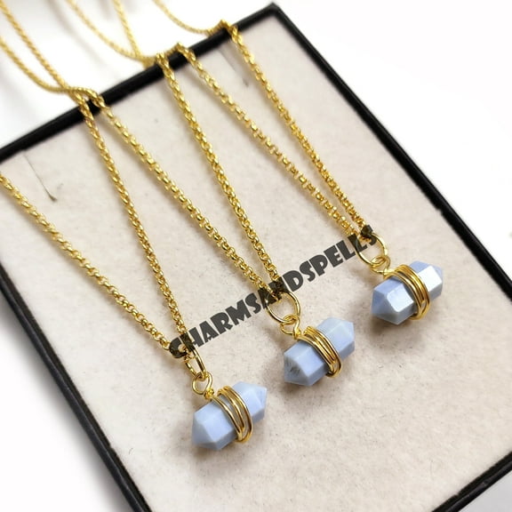 Natural Blue Opal Pencil Necklace, 14K Gold Plated Necklace, Double Terminated Wire Wrapped Necklace, Birthday Gifts, Anniversary Gifts