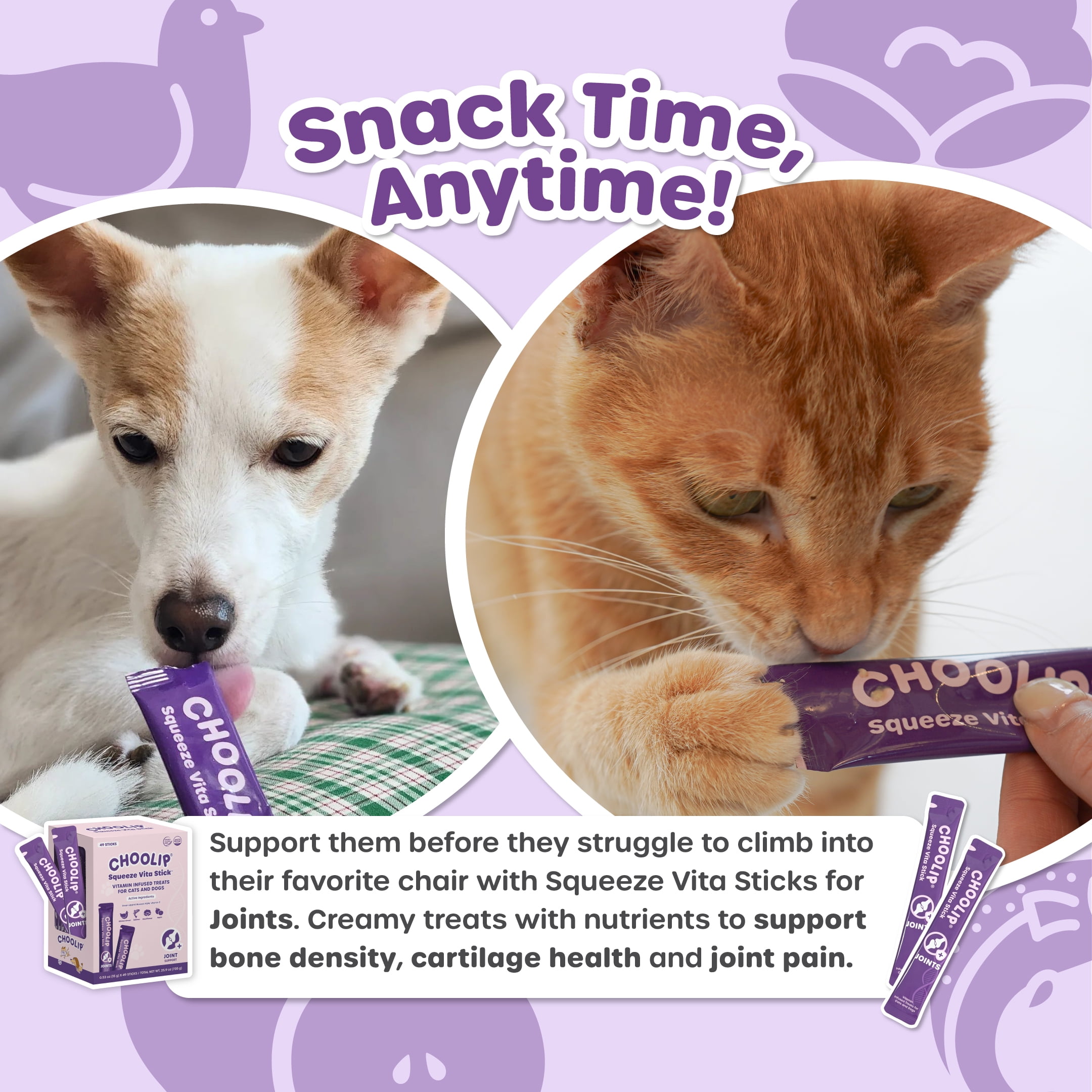 Choolip Vita Stick Joint Support Lickable Treats for Cats & Dogs, 25.9 oz (49ct)
