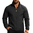 thumbnail image 5 of Men's Windproof Waterproof Jacket Stand Collar Casual Tops Lightweight Breathable Rain Jacket Hiking Fishing Running Work Outdoors Travel Essential | JASKFLY,Black L, 5 of 9