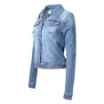 thumbnail image 3 of Made by Olivia Women's Classic/ Destroyed Vintage Blue Stone Washed Long Sleeve Denim Jean Jacket, 3 of 7