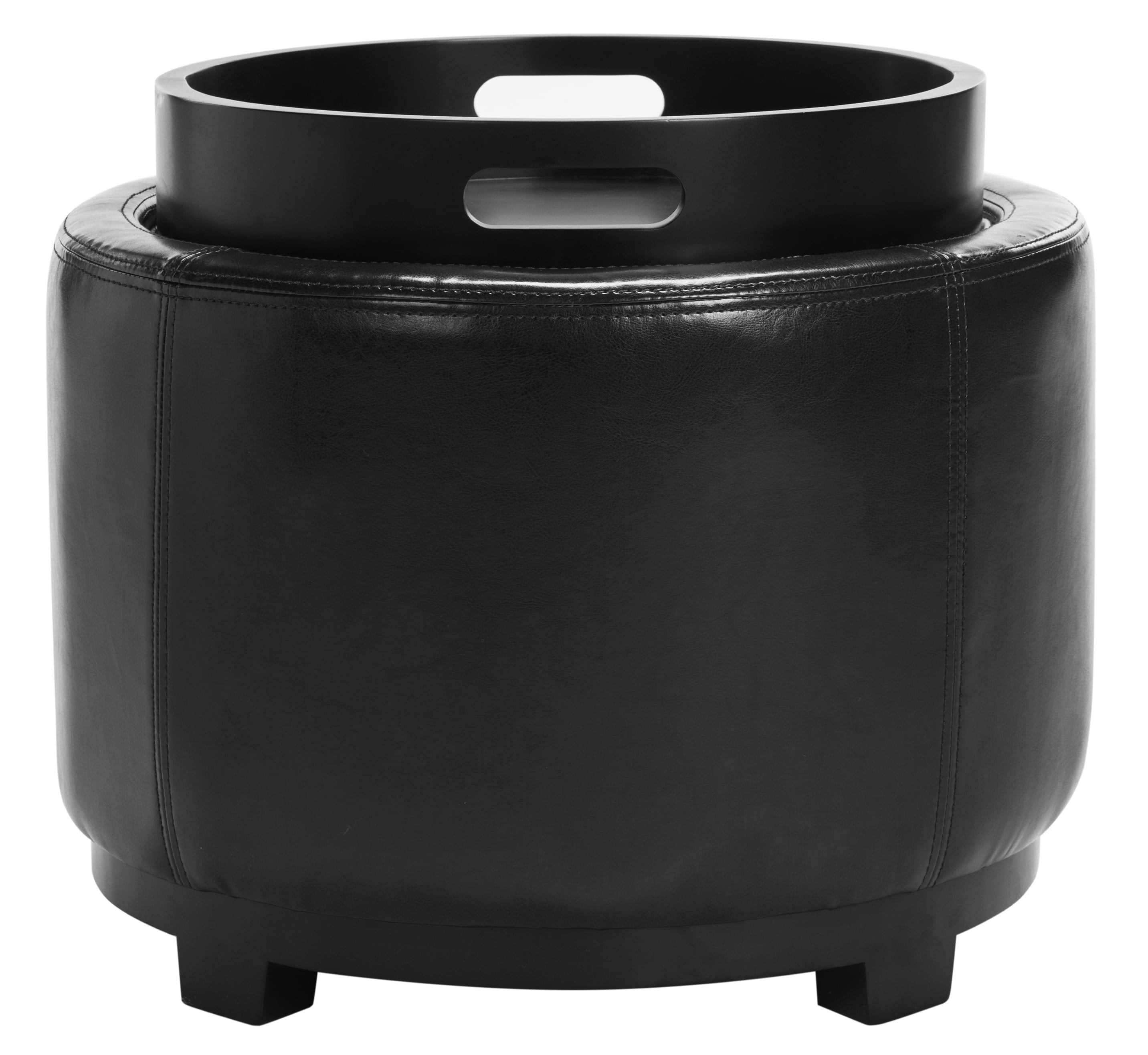 SAFAVIEH Round Modern Glam Storage Tray Ottoman, Black