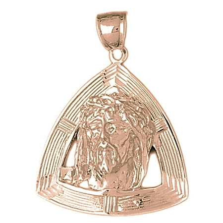 14K Rose Gold Jesus Medal Pendant - 38 mm