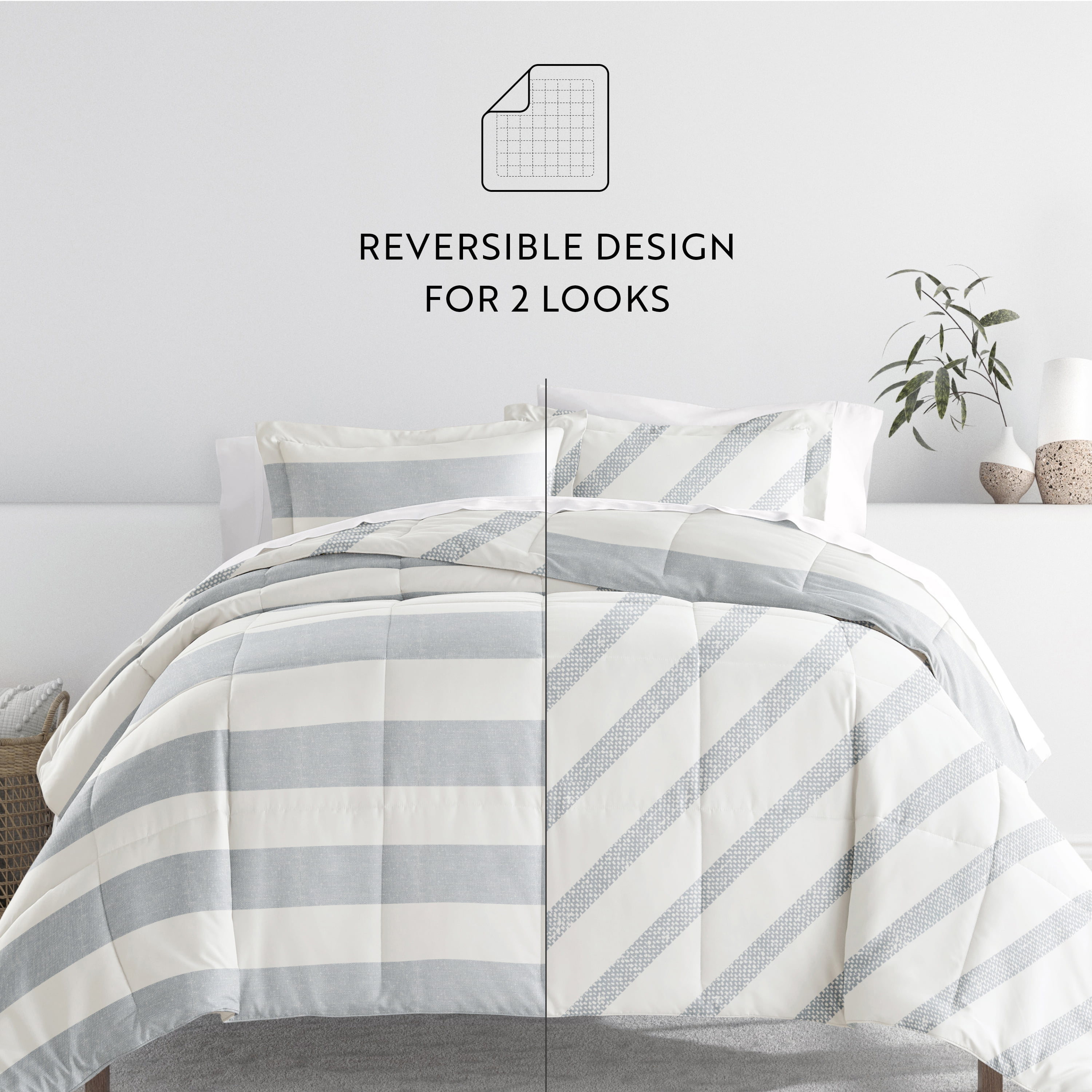 Noble Linens 5 Piece Bedding Bundle, Microfiber Patterned Comforter and Sheet Set, TwinXL