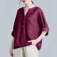 thumbnail image 5 of Delconic Women's Casual Loose Fit Linen Blouse, Button-Down V Neck Long Sleeve Shirt, Lightweight Breathable Top for Everyday Wear Wine S, 5 of 5