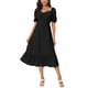 thumbnail image 2 of INSPIRE CHIC Vestidos de Verano para Mujeres Casual Flowy Playa Cuello Cuadrado Manga Corta Abullonada Espalda Fruncida Midi Vestido S Negro, 2 of 6