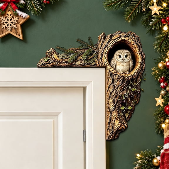 Sesovzne Wooden Door Topper Decor, Owl Door Frame Sign, Rustic Woodland Wall Art for Home, Christmas & Fall Gift