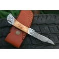 thumbnail image 2 of 7" Olive Wood Engraved Steel Clips Back Lock Handmade Damascus Steel Pocket Knife, 2 of 10