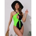 thumbnail image 4 of DARING DIVA Women's Criss Cross Color Block Monokini Set Medium Black Green, 4 of 6