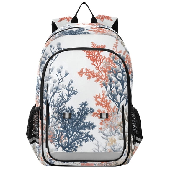 FORMRS Unisex School Backpack 17" Student Travel Bag with Laptop Compartment, White Sea Plants