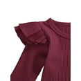 thumbnail image 4 of Xingqing Newborn Baby Girls Fall Spring Outfits Ruffle Long Sleeve Knitted Romper Tops + Bell Bottom Pants Clothes, 4 of 6