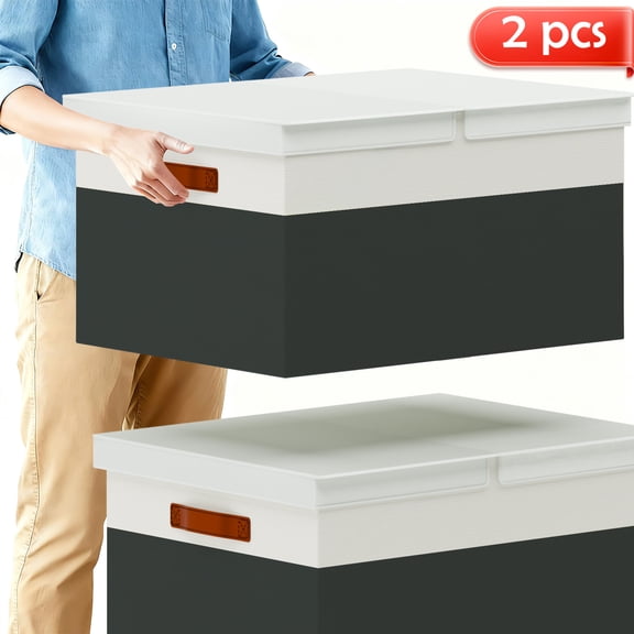Storage Bins with Lids, 2 Pack Extra Large Blanket Storage Baskets with Lids, Closet Organizers Bins for Living Room, Nursery, Black and White