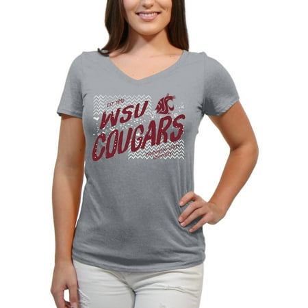 Washington State Cougars Scatter Doodle Women'S/Juniors Team Short Sleeve V Neck Tee
