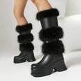 thumbnail image 2 of YLYL Women Furry Mid Calf Boots Round Toe Wedge Platform Heel Winter Warm Snow Slip on Boots, 2 of 9