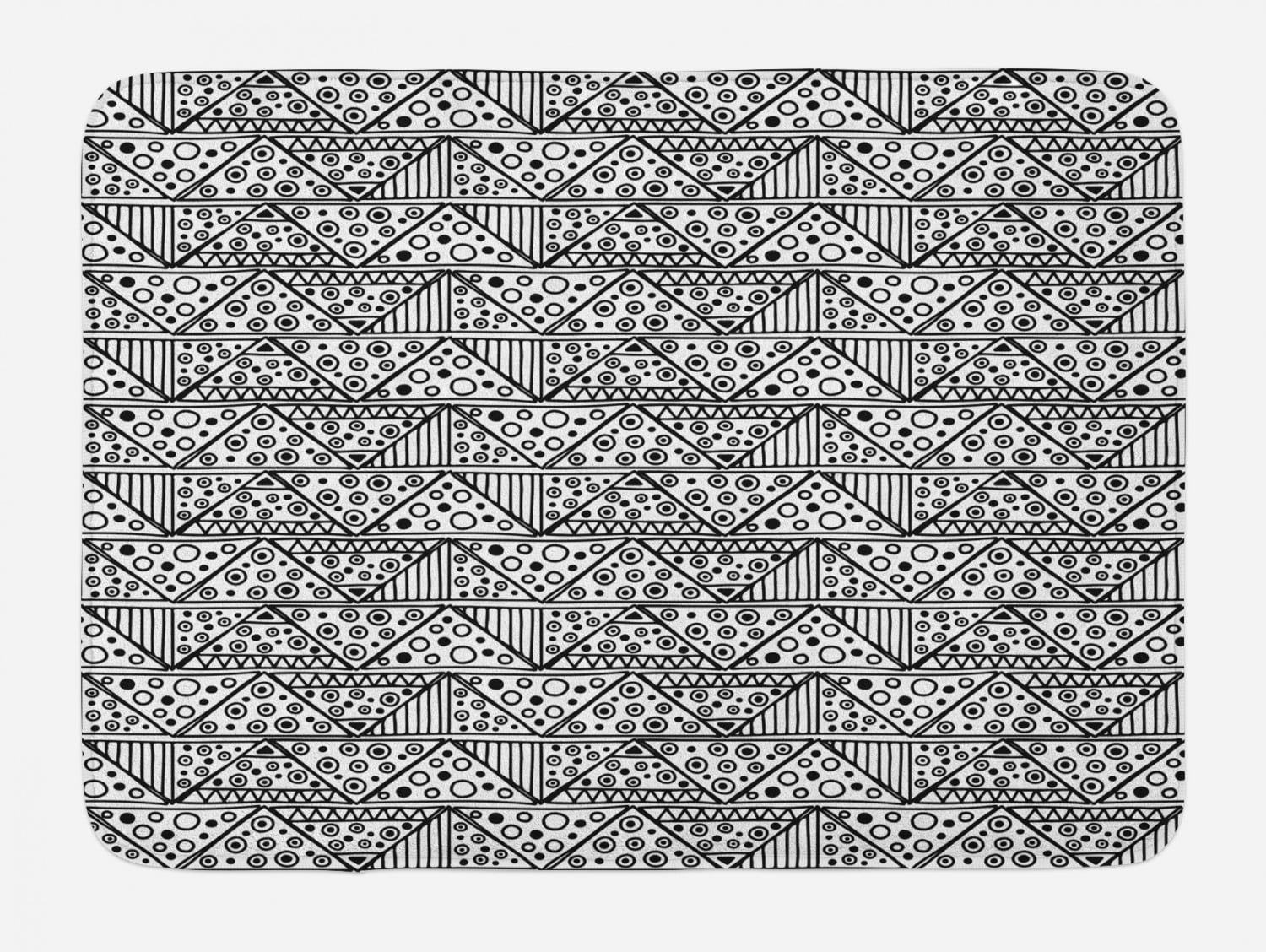 Black and White Bath Mat, Triangles with Chevron Zigzag Bullseye ...