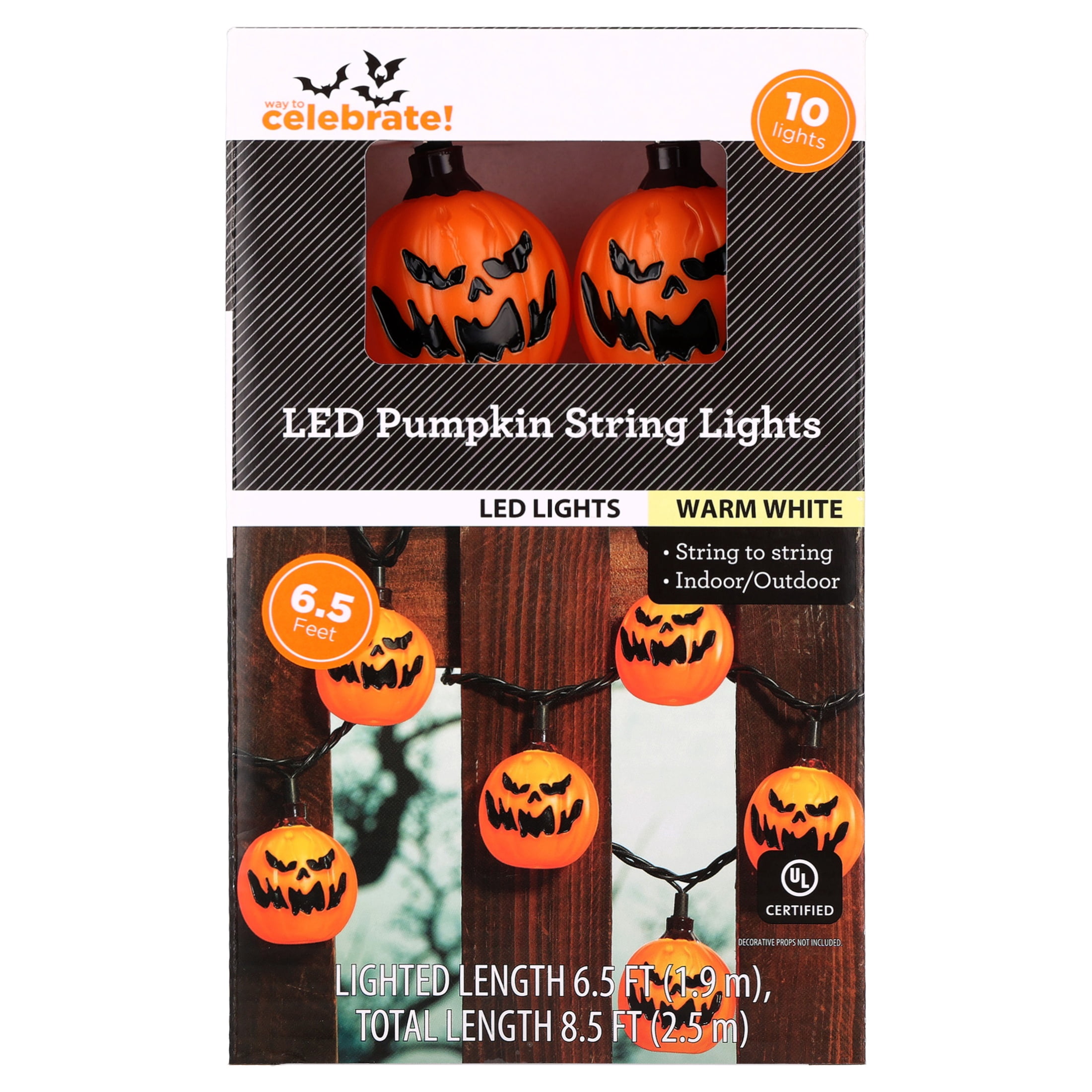 Indoor/Outdoor 10-Count LED Pumpkin String Lights, Warm White, 6.5', Halloween by Way To Celebrate