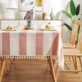 thumbnail image 1 of Stitching Tassel Tablecloth Striped Table Cloth Rectangle Cotton Linen Dust-Proof Table Cover for Kitchen Dinning 140*10cm Orange, 1 of 5