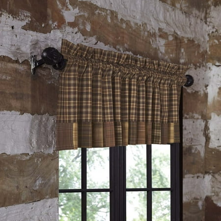 Lodge Rustic Valance Russet Brown Rustic & Lodge Kitchen Curtains Plainfield Rod Pocket Cotton Patchwork Plaid Valance ()