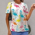 thumbnail image 6 of Flamingo Pattern Women's Short Sleeve Tops Casual Blouses T Shirt, 6 of 6