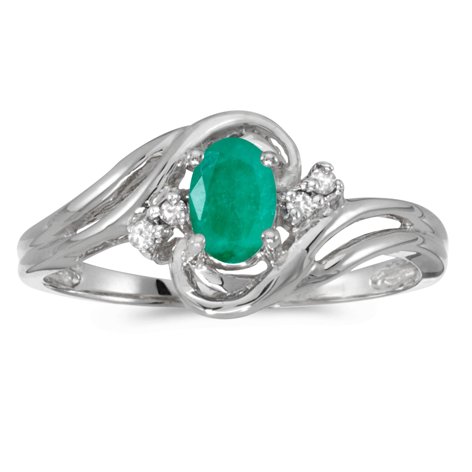 14k White Gold Oval Emerald And Diamond Ring