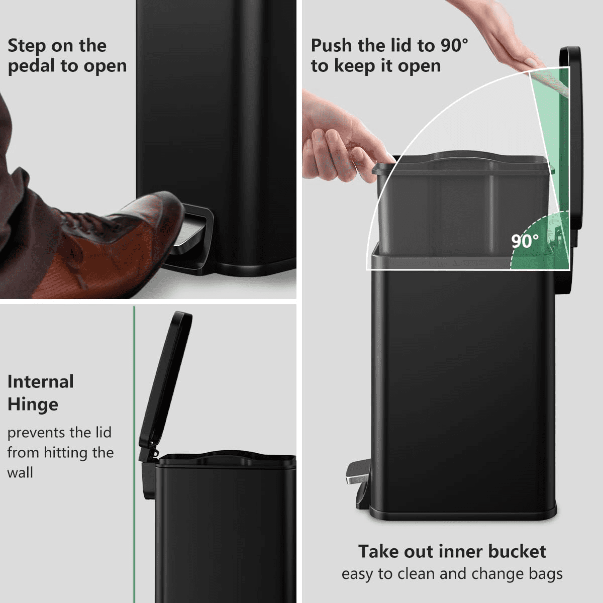 Trash Can Small Pedal Type Trash Capacity 1.6Gallon/6liter Steel Garbage Stainless for Bedroom Living Room Trash Can Removable Inner Bucket Fingerprint Resistant Surface Pet-Proof Design
