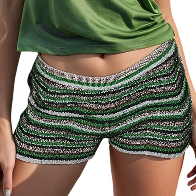 YDLCAFD Women’s Striped Knit Shorts High Waisted Short Summer Elastic Rainbow Color Block Sweater Shorts