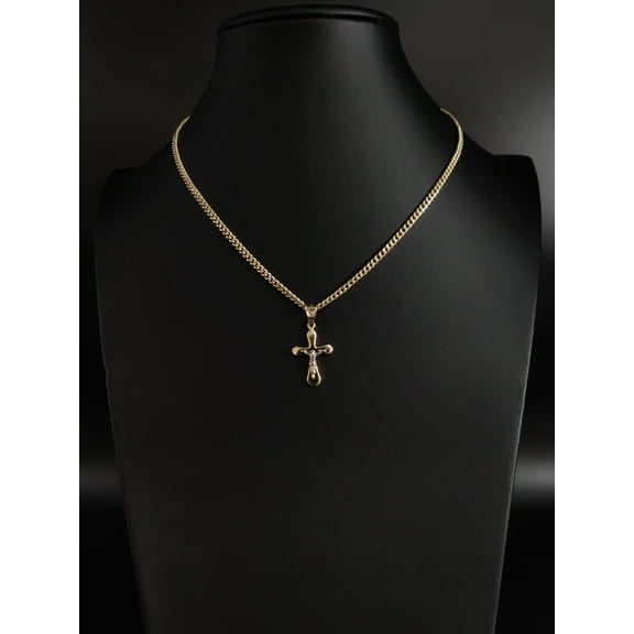14k Real Solid Gold Jesus Crucifix Pendants Necklace, with 3mm Miami Cuban Chain Necklace , Cross Pendant , Gold  Cross Charm, Gift (Chain Lenght:Only Pendant;)