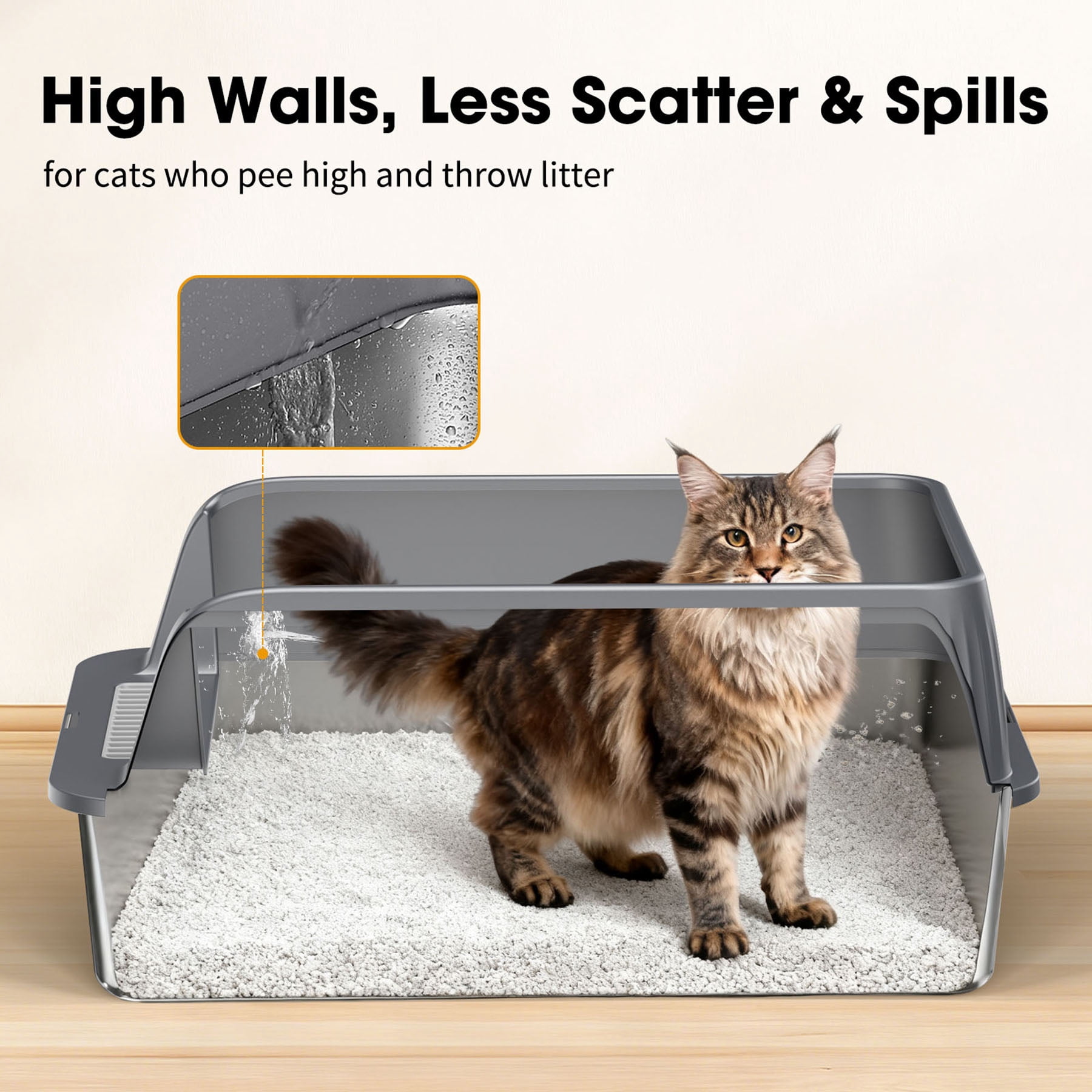 S-HOME Black and Silver Stainless Steel Cat Litter Box 22.83 x 14.60 with High Sides and Litter Scoop, Odor-Resistant Design
,  2 Sets