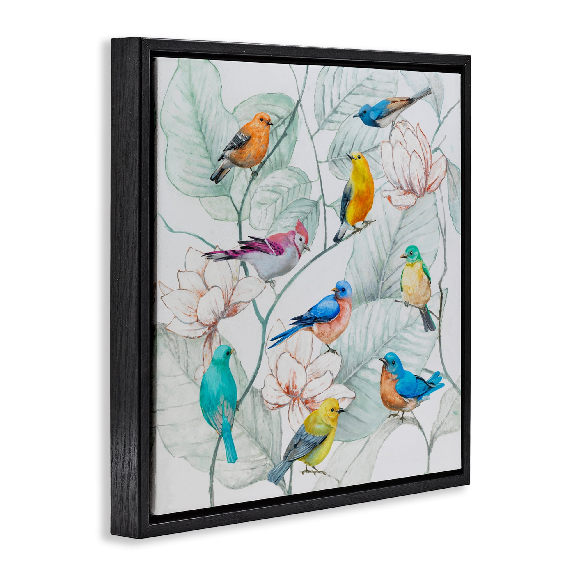 Stupell Industries Colorful Array Of Birds Black Framed Floater Canvas Wall Art, design by Lorenzo Collective