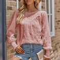 thumbnail image 2 of Women's Long Sleeve Round Neck Tunic Shirts Lantern Sleeve Casual Solid Ruffled Blouses Pink,M, 2 of 6