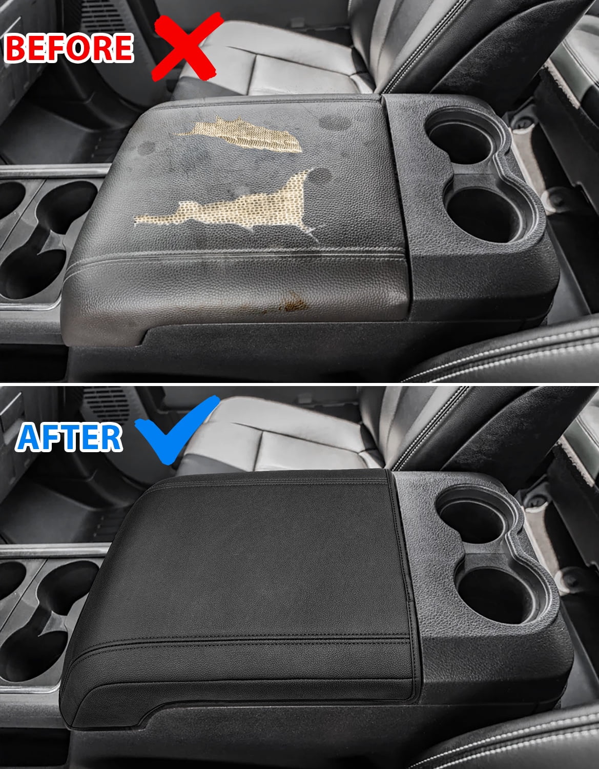 KBH Center Console Armrest Cover Fit for Ford F250 F350 F450 2011-2016 Super Duty Accessories, Leather Comfort Armrest Pad Console Lid Cushion Protector, Black