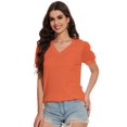 thumbnail image 4 of Womens Casual Cropped T Shirts V Neck Swiss Dot Puff Sleeve Crop Tops Summer Loose Basic Tees Tshirts, 4 of 6