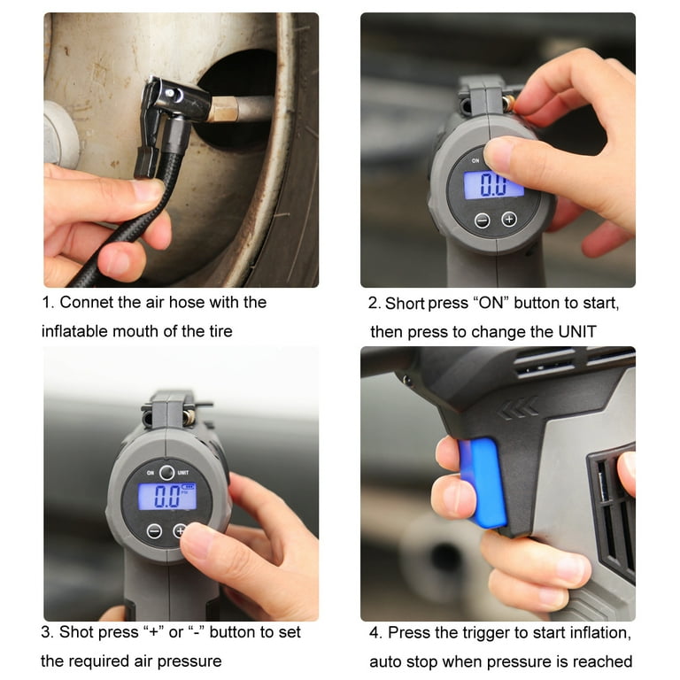 Prostormer Cordless Tire Inflator Air Pump, 20V Rechargeable Air Compressor  with Digital Pressure Gauge and 12V Car Power Adapter, Portable 