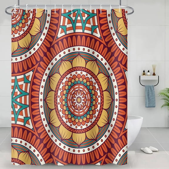 Bohemian Print Shower Curtains Boho Indian Mandala Vintage Floral Circle Pattern Bathroom Decor Shower Curtain Sets with Hooks Waterproof Polyester Fabric, 72 x 72 Inch