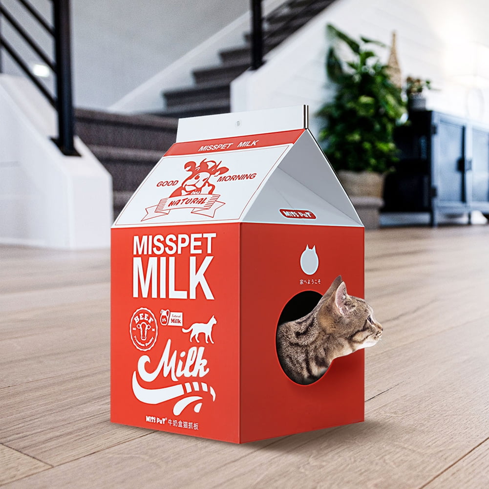 Kadyn Cat Condo Scratcher Post Cardboard, Milk Box Shape Cat Scratching House Bed, Cat House for Indoor, Red Kadyn Cat Condo Scratcher Post Cardboard, Milk Box Shape Cat Scratching House Bed, Cat House for Indoor, Red