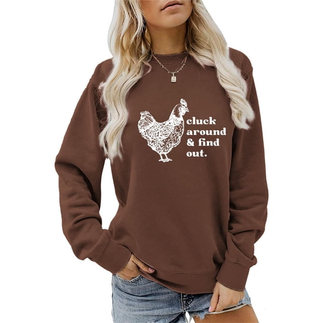 Huaizzzy Haut à Imprimé Lettres et Poulet pour Femmes, Chandail à Col Rond Décontracté, Chandails en Molleton Confortables à Fermeture Éclair, Veste Contrastée à Fermeture Éclair Complète, Veste Habillée à Capuche Zippée pour Femmes, Vestes Graphiques