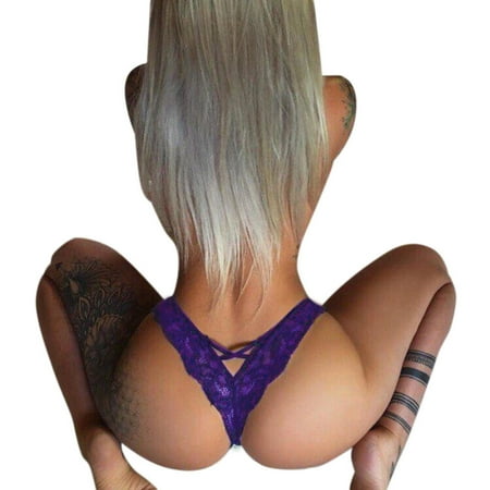 

MRULIC lingerie for women 4PC Women Lace Flowers Low Waist Underwear Panties G-string Lingerie Thongs Purple + XXL