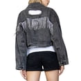 thumbnail image 3 of Biekopu Women Crop Jean Jacket Casual Button down Ripped Denim Jacket with Tassel Fall Outwear, 3 of 7