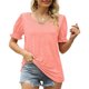 thumbnail image 1 of Camisa de verano informal holgada con cuello en V y manga abombada fruncida para mujer, 1 of 6