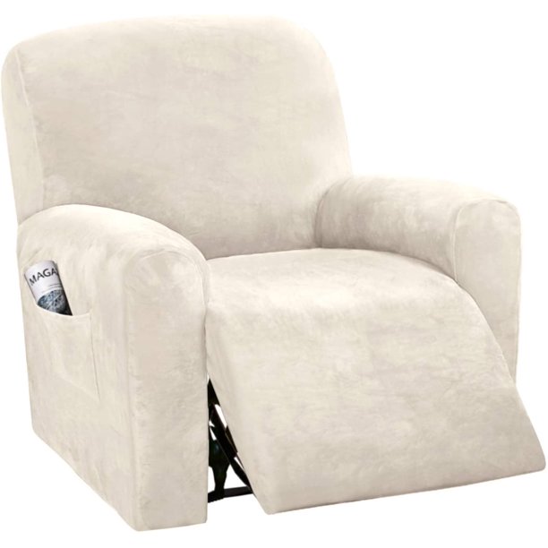 Fundas de terciopelo elástico para sillón reclinable, 4 piezas, fundas para sillón reclinable, funda para sillón reclinable, fundas antideslizantes, ajustadas, gruesas, suaves, lavables, GreyIvoryReclinable Chair