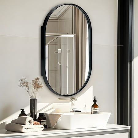 SogesPower 34"*21" Ironmongery Frame Wall Mount Mirror Bathroom Medicine Cabinet- Black