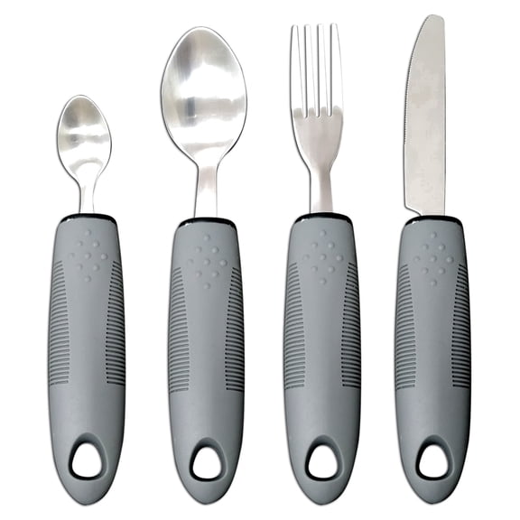 4 Pcs Adaptive Utensils Set, Stainless Steel Built Up Handle Silverware, Easy Grip Non Slip Dining Utensils with Spoon, Fork and Knife