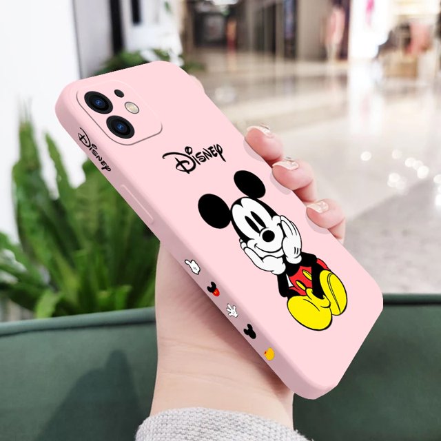Funda de silicona líquida con estampado lateral para iPhone, carcasa de Mickey de Disney para modelos 14, 13, 12, 11 Pro Max, Mini, X, XR, XS MAX, SE20, 8, 7 Plus Fivean unisex