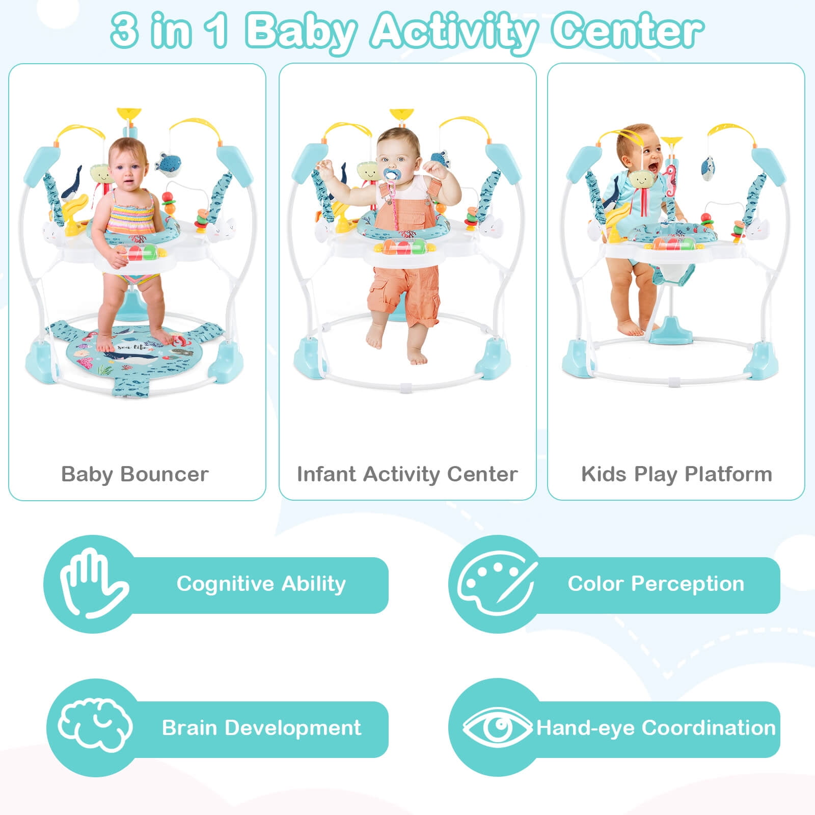 Infans Baby Stationary Activity Center Infant Jumper with Removable Foot Pad