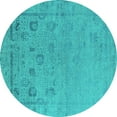 thumbnail image 1 of Ahgly Company Machine Washable Indoor Round Oriental Turquoise Blue Industrial Area Rugs, 4' Round, 1 of 4
