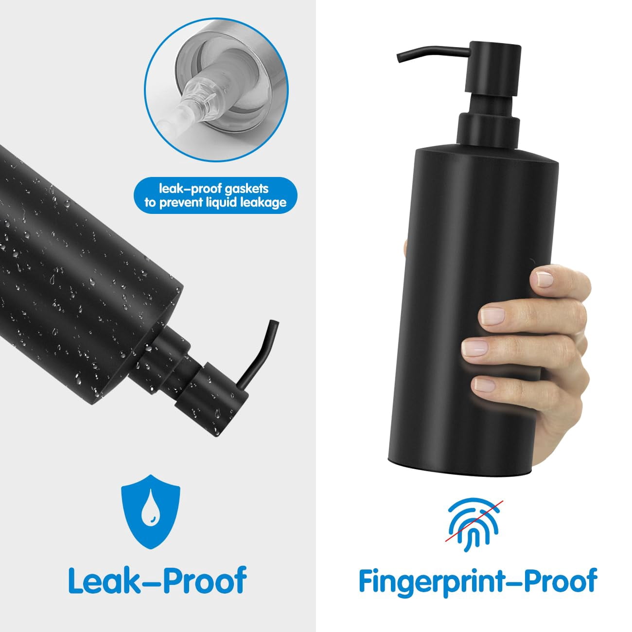 Matte Black Soap Dispenser Stainless Steel 11.8 OZ - Liquid Hand Lotion Dispenser Decor Refillable Dishwashing Soap Dispenser for Kitchen Bathroom Countertops