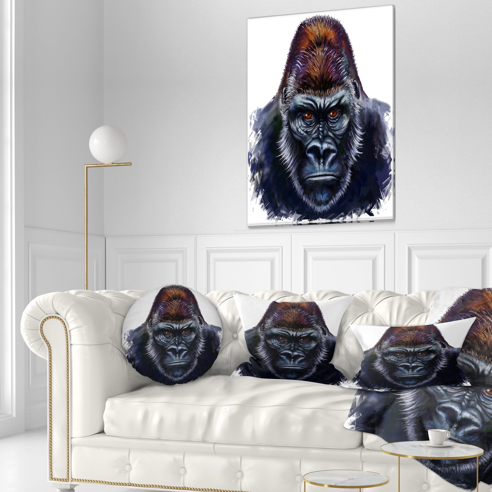 Designart Gorilla Male Illustration - Animal Throw Pillow - 12x20