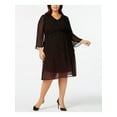 thumbnail image 2 of ANNE KLEIN Womens Black Printed Sheer Lined Long Sleeve V Neck Knee Length Cocktail Dress Plus  Size: 22W, 2 of 2